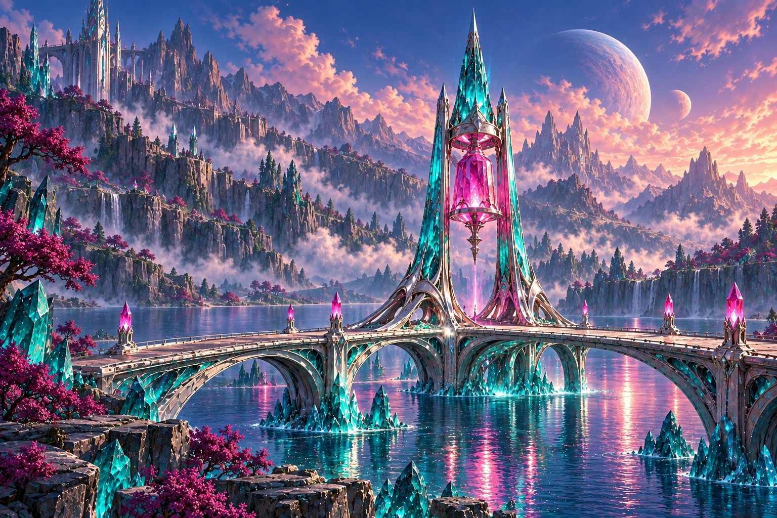 A Prismforge Resonance Spire lights a Route